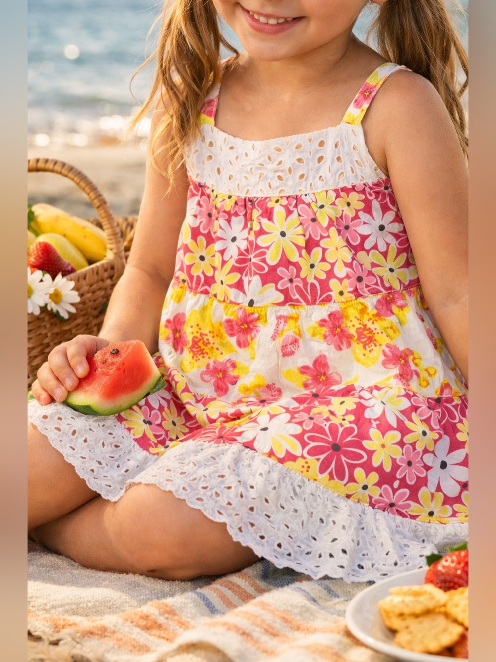 Penelope Mack Girls Floral Sundress 5 • Lined • Eyelet Trim • Spring Summer
